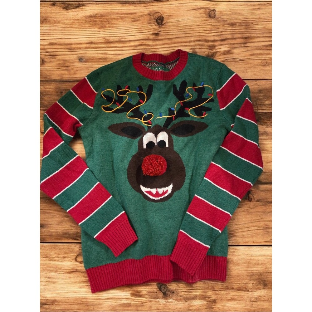 Ugly Christmas Sweater Reindeer Rudolph Funny Holiday Knit Women's Size Small